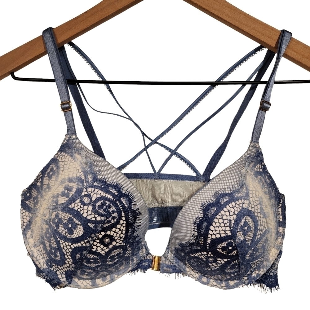 Victoria's Secret Front Clasp Very Sexy Pushup Bra Tie Dye Lace Floral Strappy
